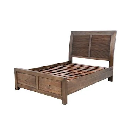 Queen Solid Wood Storage Bed with 2 Footboard Drawers